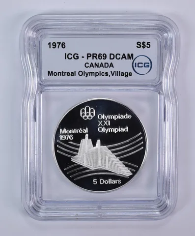 1976 Canada 5 Dollars Silver Montreal Olympics Village PR69 DCAM ICG