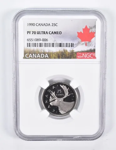 1990 Canada 25 Cents PF70 NGC Canadian Lbl
