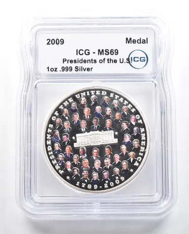 2009 Medal Presidents Of The US 1 Oz Silver MS69 ICG Colorized *4884