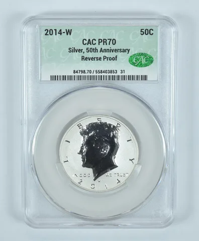 2014-W Kennedy Half Dollar Silver 50th Anniversary Reverse Proof PR70 CAC CACg