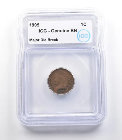 1905 Indian Head Cent Mint Error Major Die Break Genuine BN ICG *2267