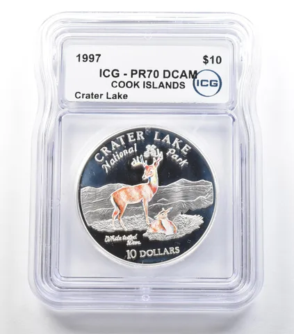 1997 Cook Islands 10 Dollars Silver Crater Lake PR70 DCAM ICG *3668