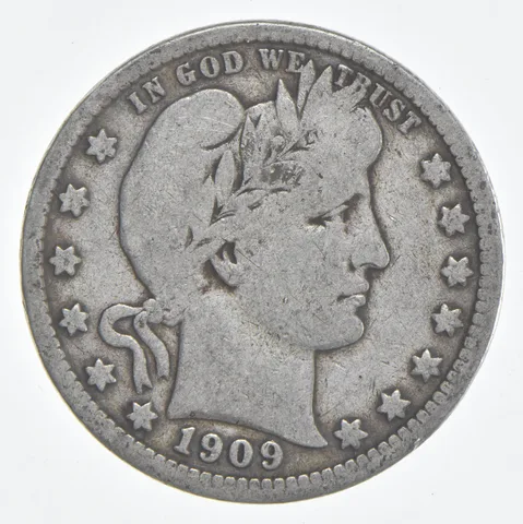 1909-D Barber Quarter 90% Silver VG Condition