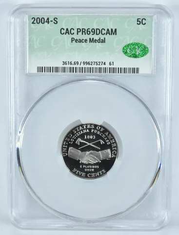 2004-S Jefferson Nickel Peace Medal PR69 DCAM CAC CACg