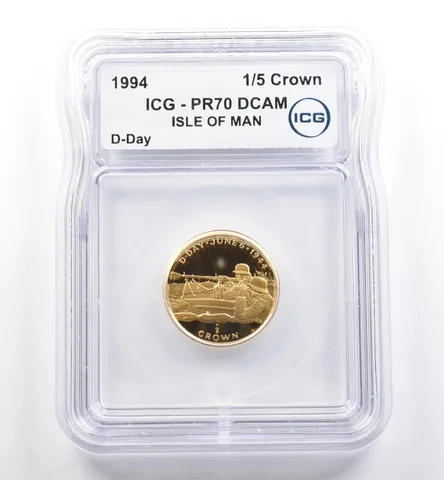 1994 Isle Of Man 1/5 Crown Gold D-Day PR70 DCAM ICG *6493