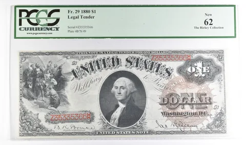 1880 $1 US Legal Tender Fr#29 New 62 The Rickey Collection PCGS Large Note *7526