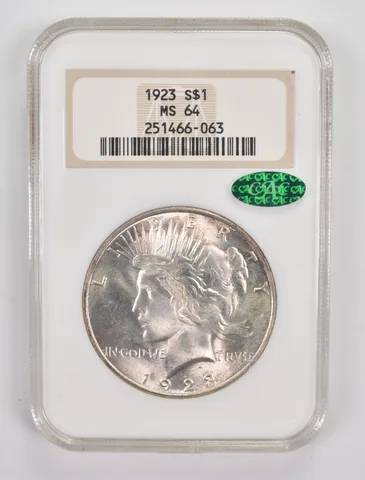 MS64 1923 Peace Silver Dollar CAC NGC *0043