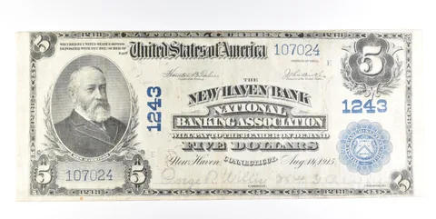 1902 $5 New Haven CT National Currency Note Large Note CH 1243 a0219