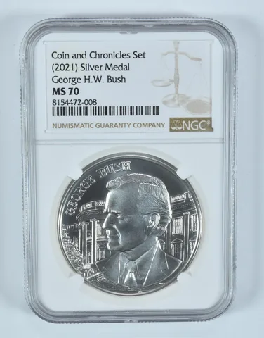 (2021) Silver Medal George HW Bush Coin And Chronicles Set MS70 NGC