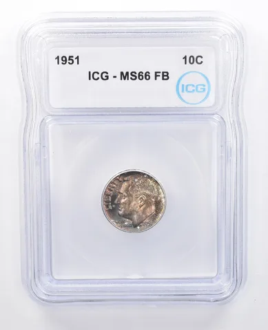 1951 Roosevelt Dime MS66 FB ICG Beautiful Blue Tone *7614