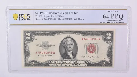 1953 B $2 US Legal Tender Fr#1511 Choice Unc 64 PPQ PCGS