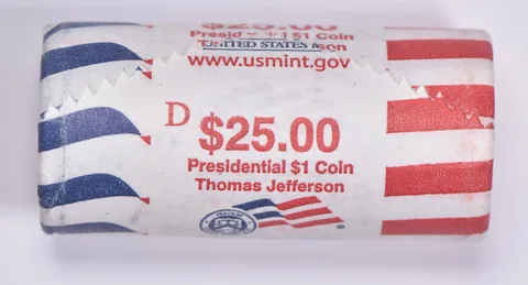 2007-D Thomas Jefferson Presidential $1 Coin Roll $25 Unc US Mint BU