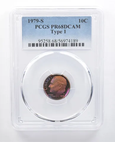 1979-S Roosevelt Dime Type 1 PR68 DCAM PCGS Purple/Blue Tone *7685