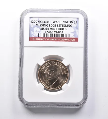 Mint Error MS64 (2007) George Washington Dollar Missing Edge Lettering NGC *9647