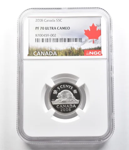 2008 Canada 5 Cents Silver Beaver PF70 UCAM NGC Canada Label