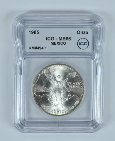 1985 Mo Mexico 1 Onza Silver Libertad KM#494.1 MS66 ICG