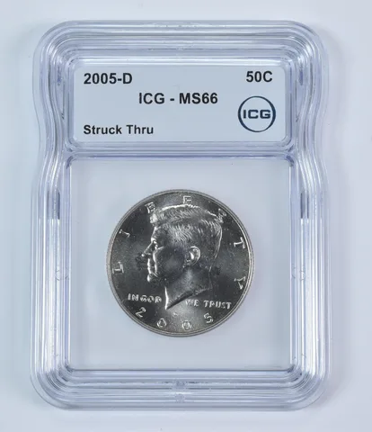 2005-D Kennedy Half Dollar Mint Error Struck Thru MS66 ICG *9335