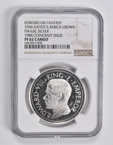 PF62 1936-Dated South Africa Crown FM-63C Silver Edward VIII Fantasy NGC *3535