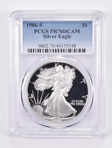 1986-S American Silver Eagle PR70 DCAM PCGS Blue Label