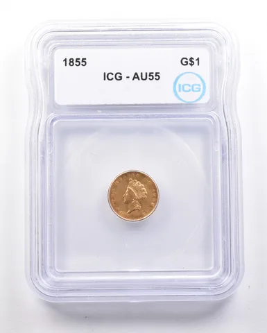 1855 $1 Indian Princess Head Gold Dollar AU55 ICG *4794
