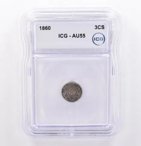 1860 Three Cent Silver Trime AU55 ICG Beautiful Tone *9251