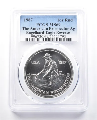 1987 Engelhard Prospector 1 Oz Silver Round Eagle Reverse MS69 PCGS