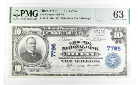 PMG 63 Unc 1902 $20 Tiffin, OH 7795 National Currency Note Fr#650 a1129