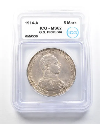 1914 A German States Prussia 5 Mark KM#536 MS62 ICG a0507