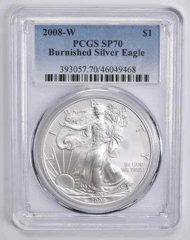 2008-W BURNISHED SILVER EAGLE SP70 PCGS Blue Label