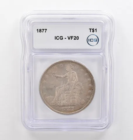 1877 Seated Liberty Trade Dollar VF20 ICG Beautiful Tone *9781