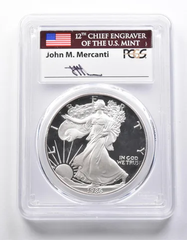 PR70 DCAM 1986-S American Silver Eagle Mercanti Signed PCGS a8699