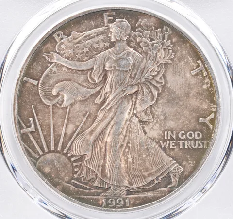 1991 American Silver Eagle AU55 PCGS Beautiful Tone *1534