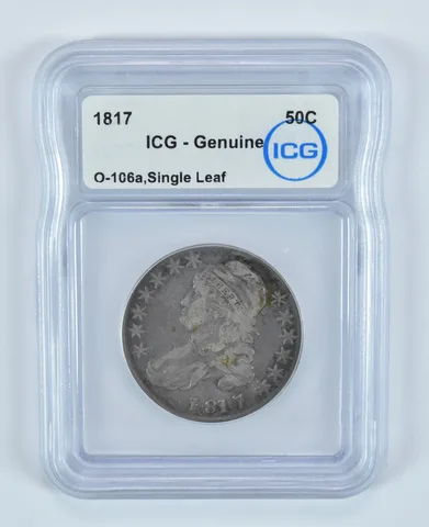 1817 Capped Bust Half Dollar O-106a Single Leaf Genuine ICG *9039