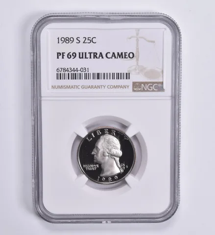 1989-S Washington Quarter 25c PF69 UCam NGC Brown Lbl