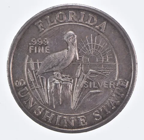 VINTAGE Florida Sunshine State .999 Fine Silver 1 Oz Round *562