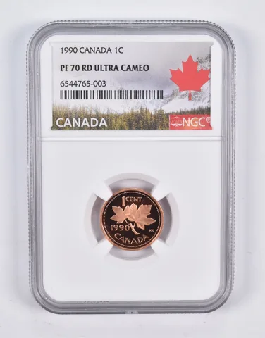 PF70 RD UCAM 1990 Canada 1 Cent NGC *2180