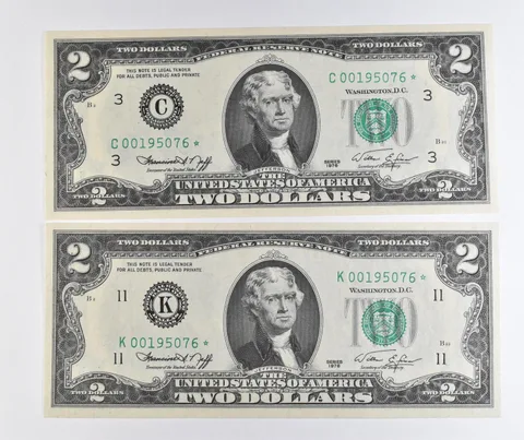 Lot (2) Matching Serial Numbers 1976 $2 Star Note Philadelphia/Dallas FRN *1727