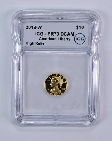2018-W $10 American Gold Liberty High Relief 1/10 Oz Gold PR70 DCAM ICG