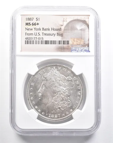 1887 Morgan Silver Dollar New York Bank Hoard US Treasury Bag MS66+ NGC *7449