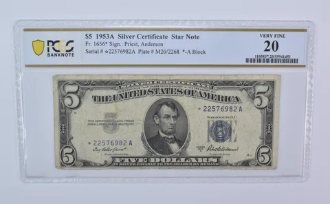 1953 A $5 Silver Certificate Star Note Fr#1656* Very Fine 20 PCGS *8123