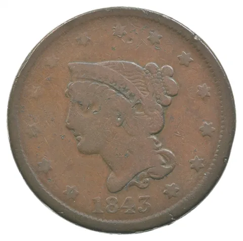 1843 Liberty Head Braided Hair Large Cent a3388