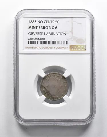 Mint Error G6 1883 Liberty V Nickel No Cents OBV Lamination NGC *1943