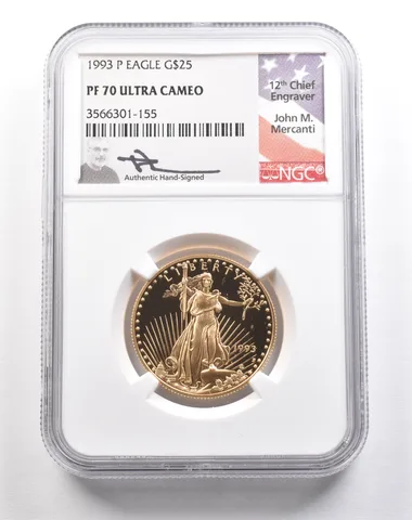 1993-P $25 American Gold Eagle Mercanti 1/2 Oz Gold PF70 UCAM NGC *5433