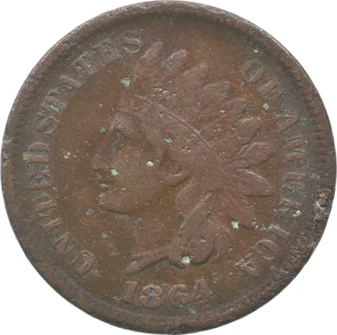 1864 Indian Head Cent L On Ribbon *9356