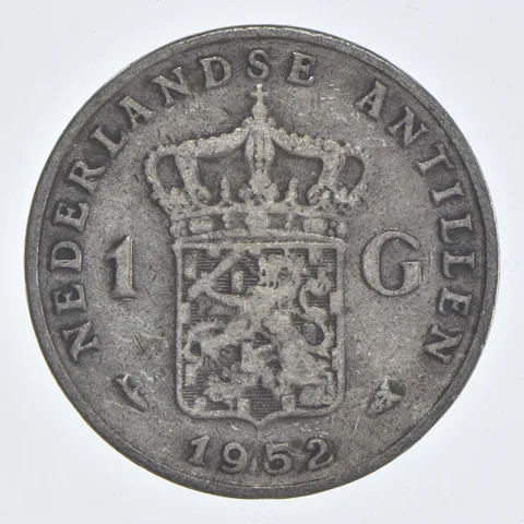 SILVER WORLD Coin 1952 Netherlands Antilles 1 Gulden World Silver Coin *861