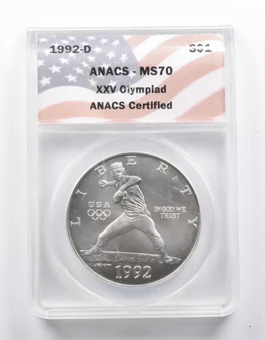 MS70 1992-D XXV Olympiad Commemorative Silver Dollar ANACS *1022
