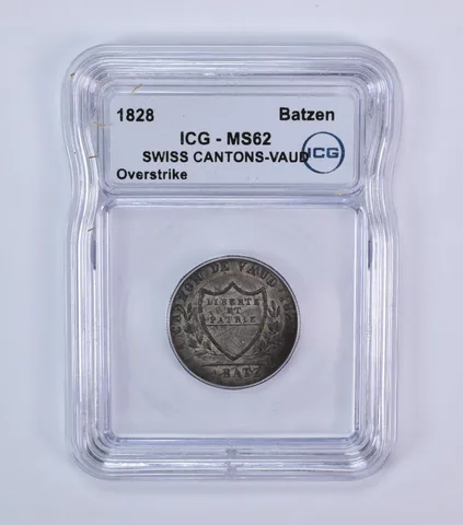 1828 Swiss Cantons-Vaud Batzen Overstrike MS62 ICG *7950