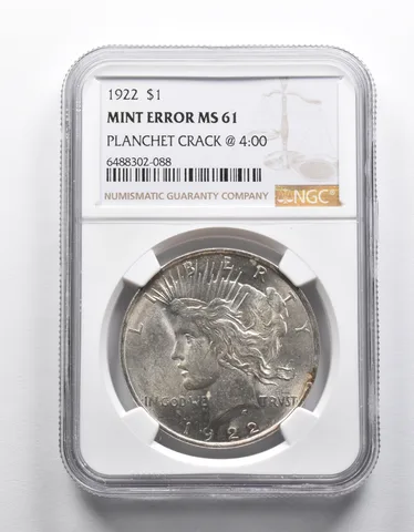 Mint Error MS61 1922 Peace Silver Dollar Planchet Crack @4:00 NGC a1911