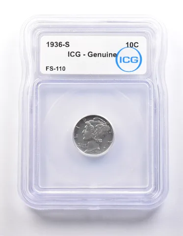 1936-S Mercury Dime FS-110 Genuine ICG *9822
