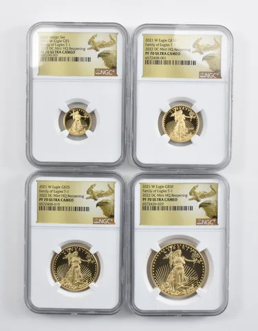 Set 2021-W $5/$10/$25/$50 Gold Eagle Type 1 DC Mint PF70 NGC Low Pop *9382